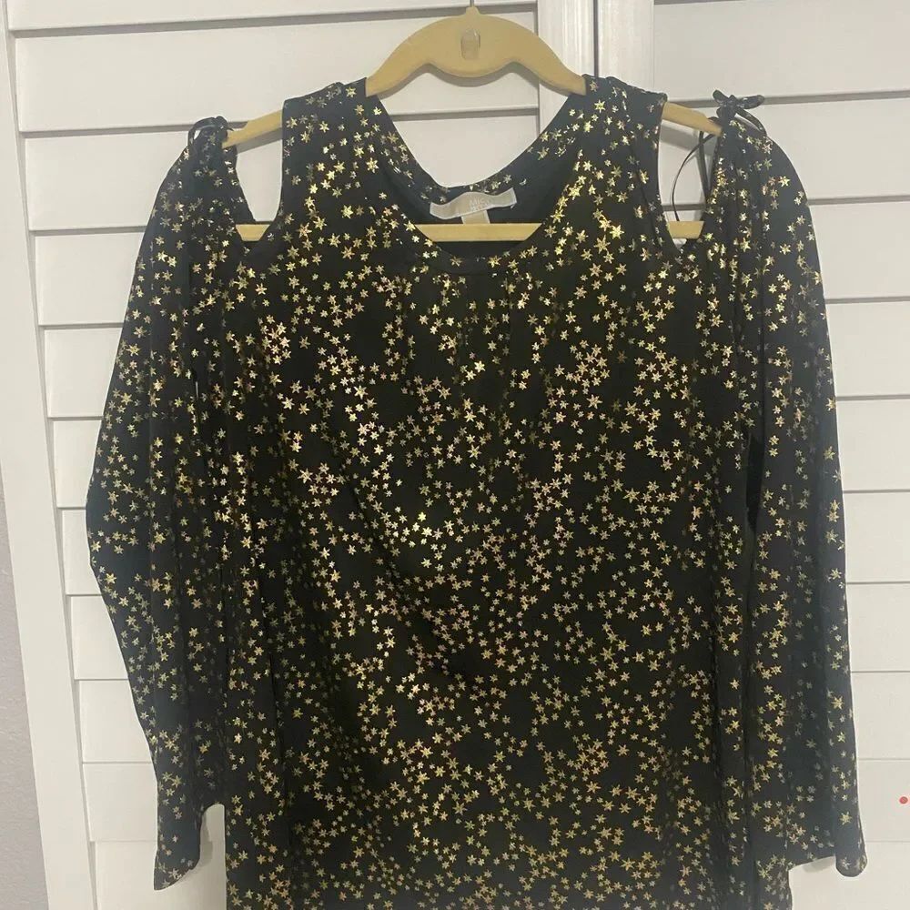Black and Gold Star Print Women's Top